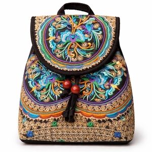 Boho Embroidered Mini Backpack | Vibrant Floral Tapestry Bag